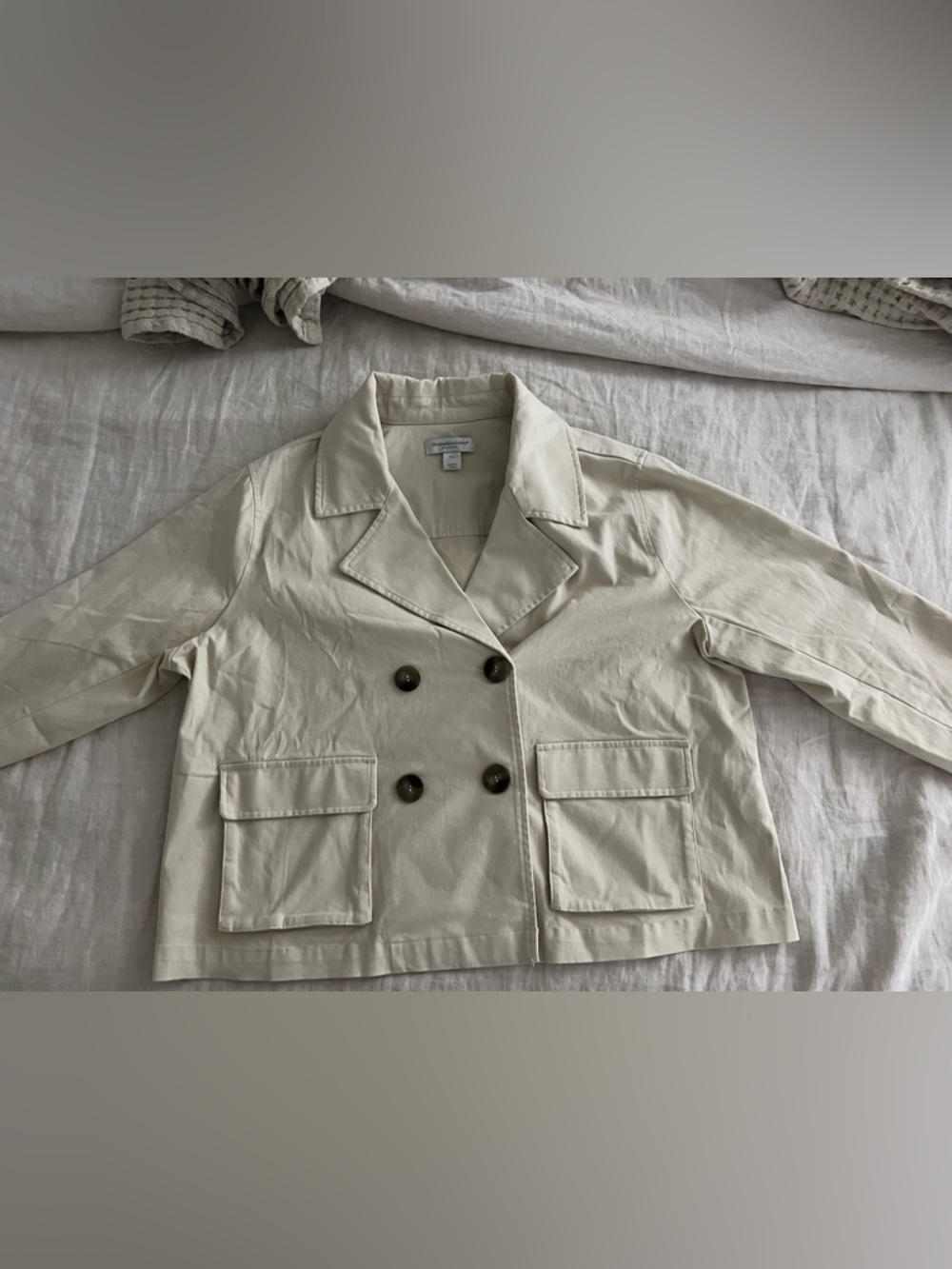 Christopher & Banks Petite Cropped Cream Trench-Style Jacket